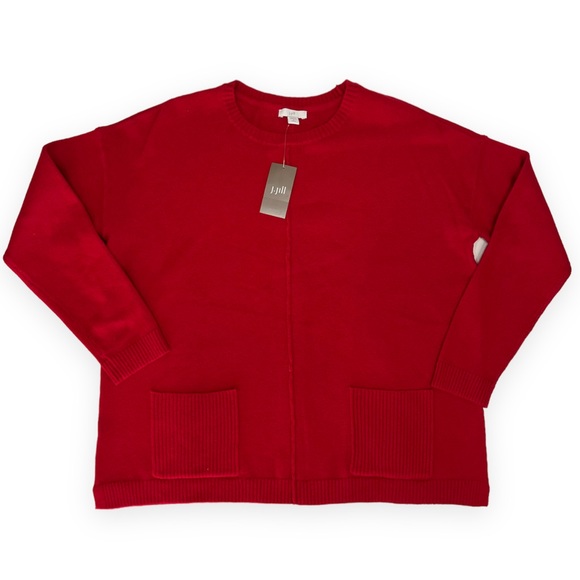 J. Jill Ribbed Pocket Crewneck Sweater Pullover Ruby Red Size Small Petite - Picture 3 of 10